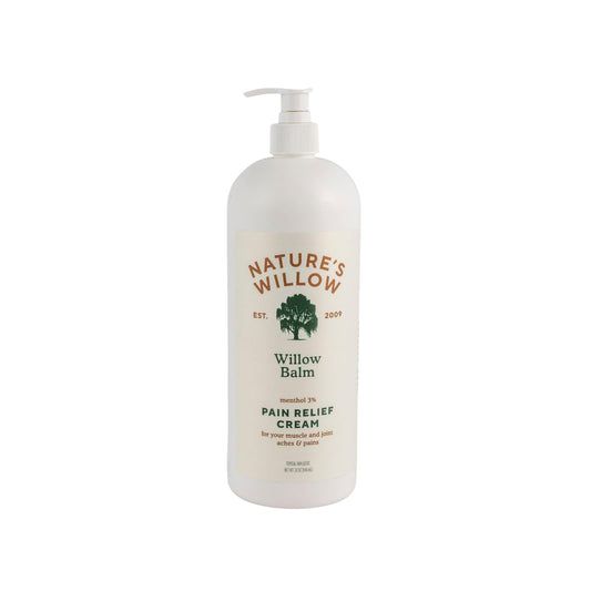 Nature's Willow Willow Balm bottle showing 32oz size for easy relief