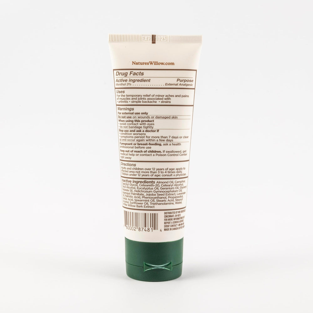 Nature's Willow Willow Balm in a travel-friendly tube for on-the-go relief
