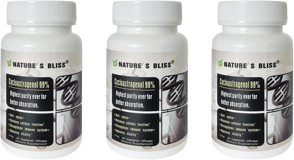 Nature'sbliss Cycloastragenol bottle on display for daily use