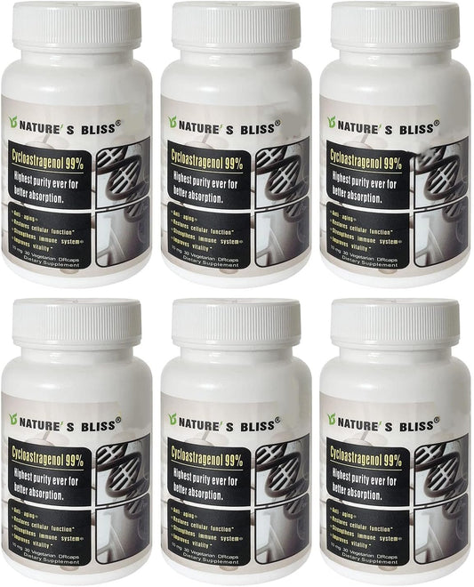 Nature'sbliss telomerase cycloastragenol bottle shows purity and secure packaging.