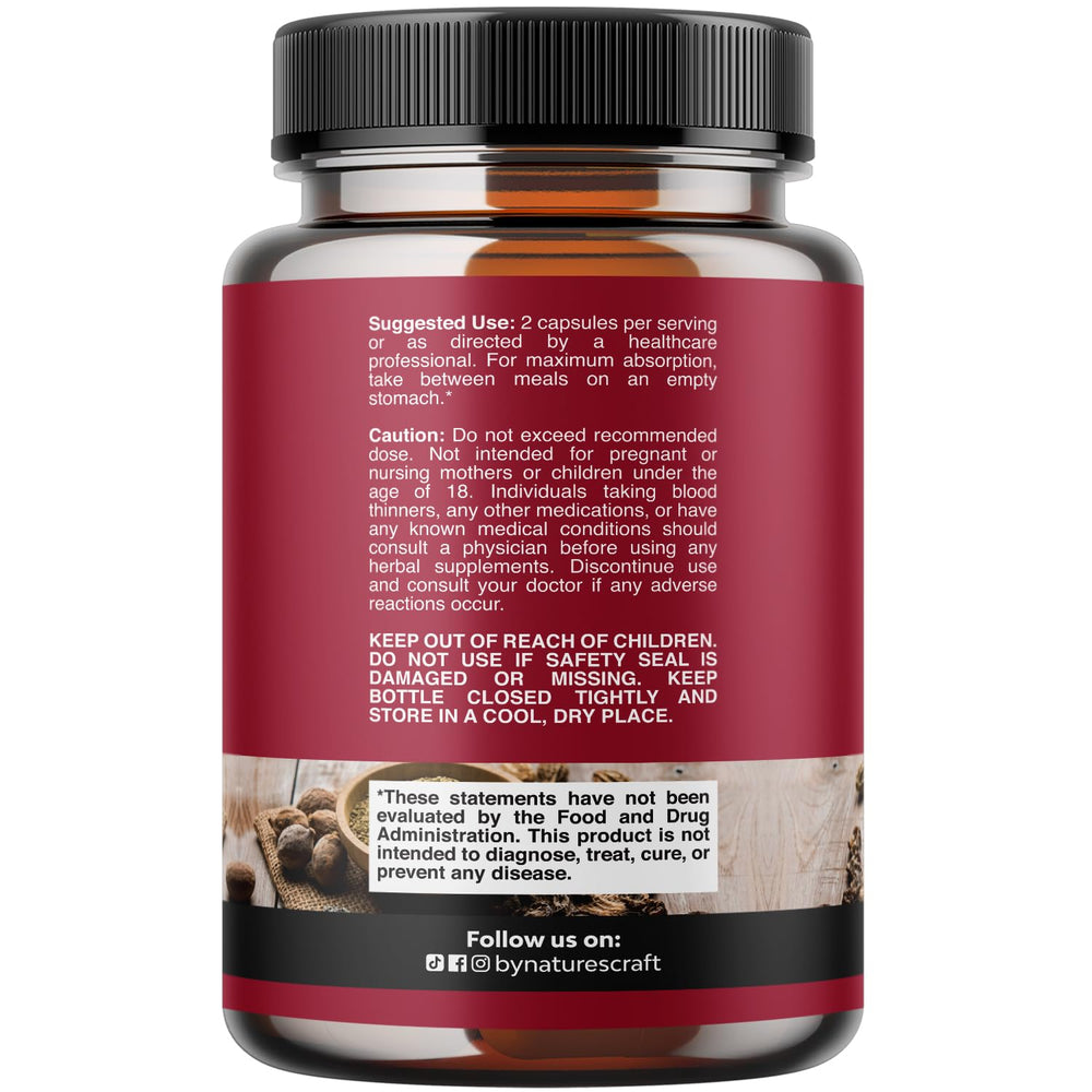 Natures Craft Triphala capsules packaging label highlights organic, vegan formula for routine detox
