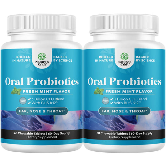 Nature's Craft oral probiotics tablet in mint supports fresh breath and gum health.