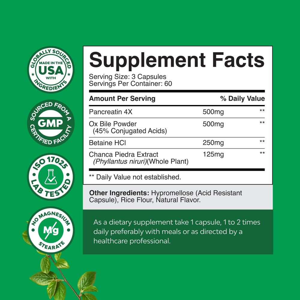 Nature's Craft Ox Bile Salts label close-up for ingredient transparency.