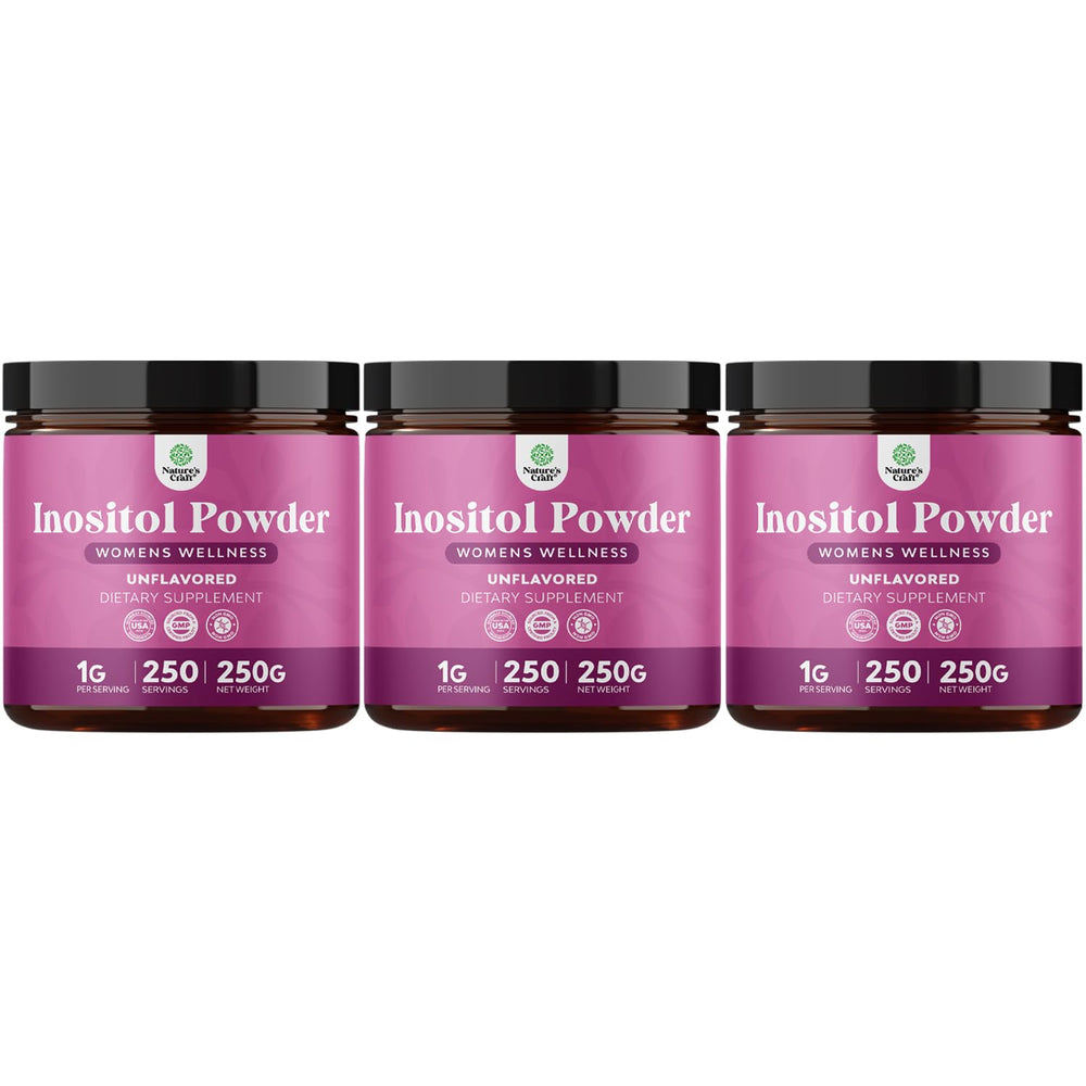 Nature's Craft Premium Inositol Powder jar on shelf for daily balance.