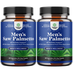 Natures Craft Saw Palmetto bottle closeup suggesting daily support for prostate comfort.