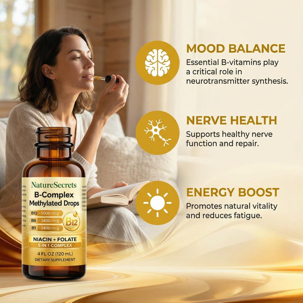 NatureSecrets B-Complex Drops system support promotes nervous system balance.