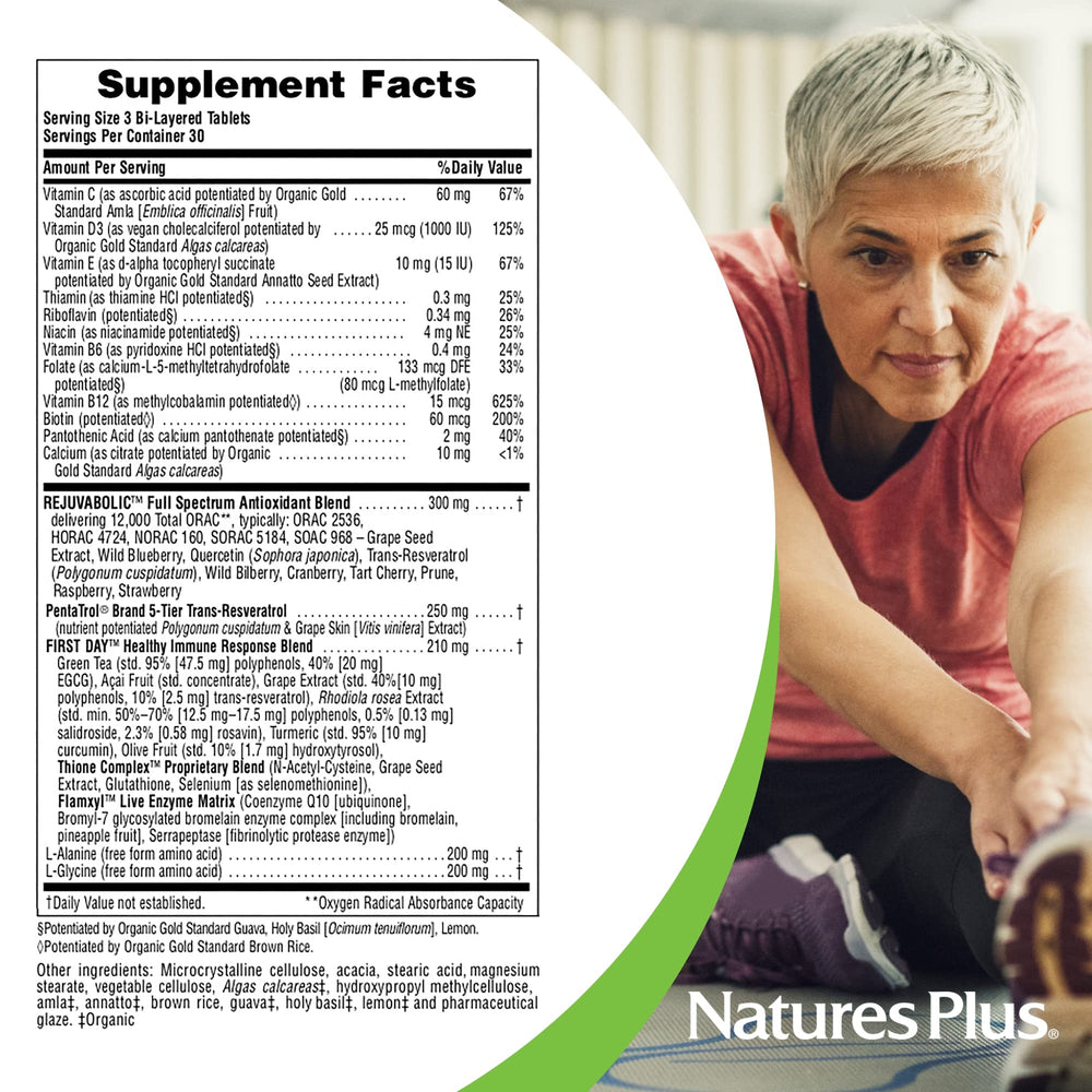 NaturesPlus AgeLoss REJUVABOLIC label close-up highlights benefits.
