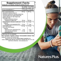Glass bottle of NaturesPlus Aller-7 Rx-Respiration on a clean surface.