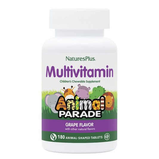 NaturesPlus Animal Parade animal-shaped tablets close-up for kid-friendly daily nutrition