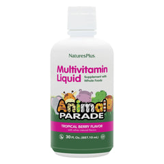NaturesPlus Animal Parade bottle with tropical berry label, kid friendly multivitamin for daily support