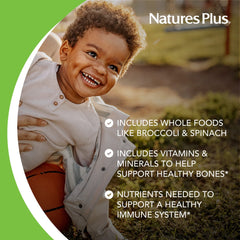 NaturesPlus Animal Parade bottle with tablets emphasizes gluten-free, vegan ingredients