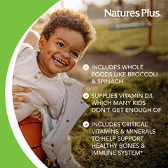 NaturesPlus Animal Parade ingredients like spirulina spinach and carrots highlighted