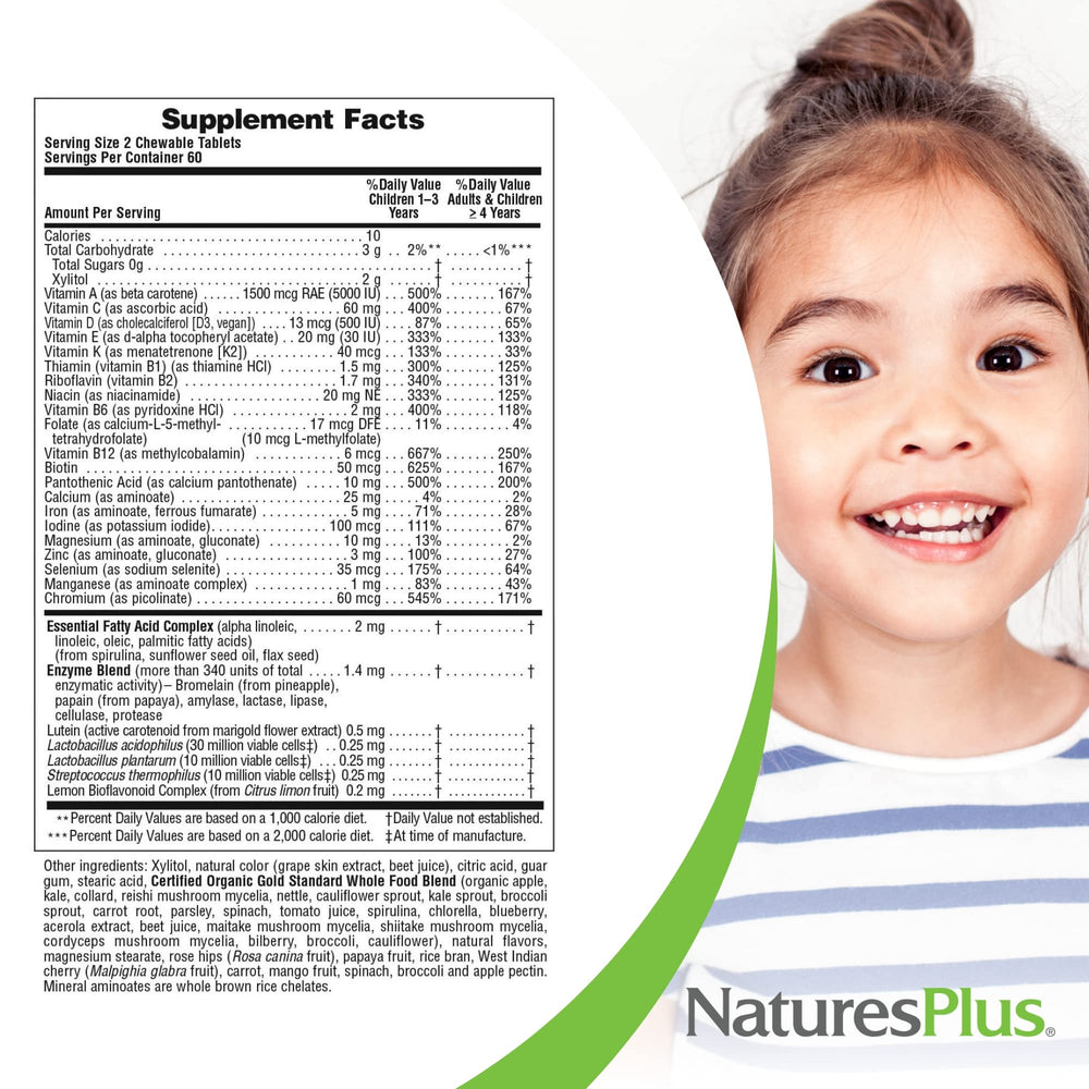 Nature'sPlus Animal Parade Gold is gluten-free and vegan, suitable for sensitive diets