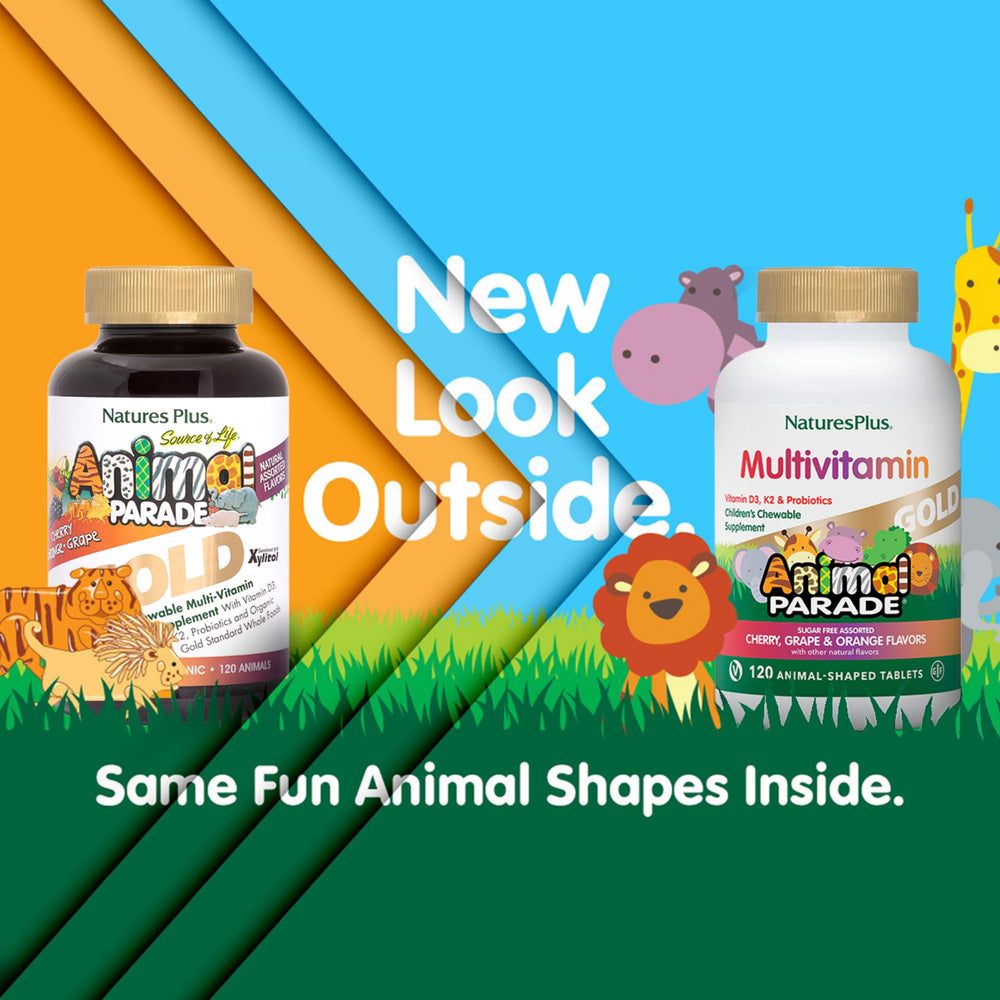 NaturesPlus Animal Parade Gold orange-chewable tablet promotes daily vitamin routines for children