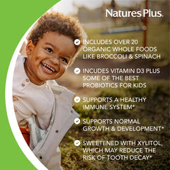 NaturesPlus Animal Parade nutrition panel highlighting vitamins and probiotics.