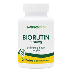 NaturesPlus Biorutin bottle-front view highlights 90-tablet supply for vascular support.