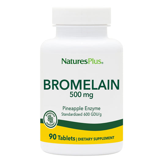 NaturesPlus Bromelain 500 mg bottle with gluten-free, vegetarian tablets.