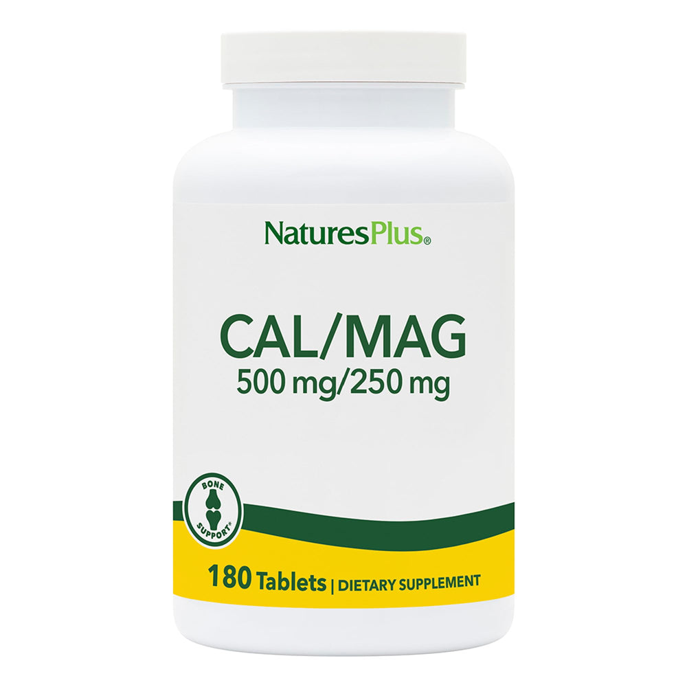 NaturesPlus Cal/Mag vegetarian tablets front view for everyday energy support.
