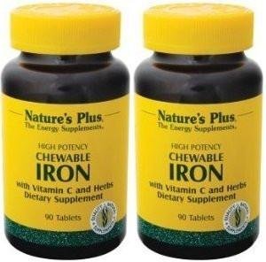 NaturesPlus Chewable Iron Cherry tablets in a bright package for daily use.