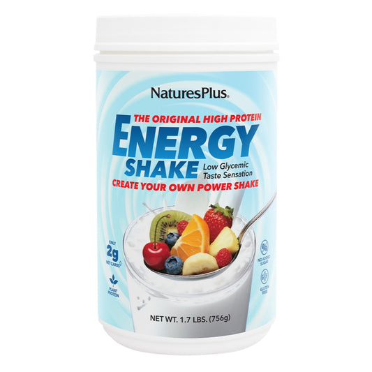 NaturesPlus Energy Shake bottle front showing label for a quick protein boost