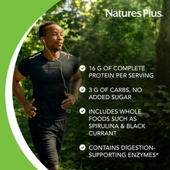 NaturesPlus Energy Shake powder close-up highlighting plant-based protein texture
