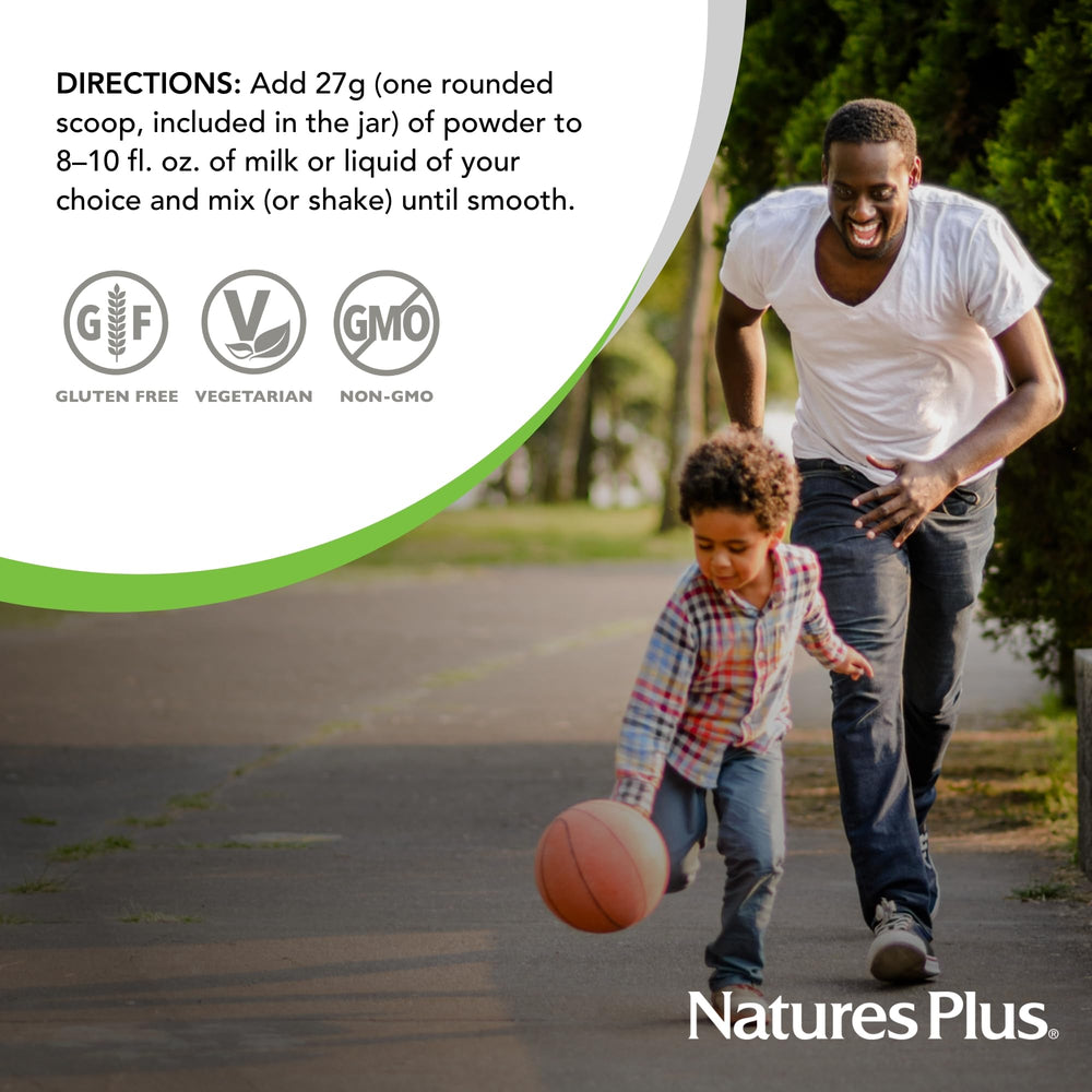 NaturesPlus Energy Shake prepared shake with fruit in a glass for a balanced treat