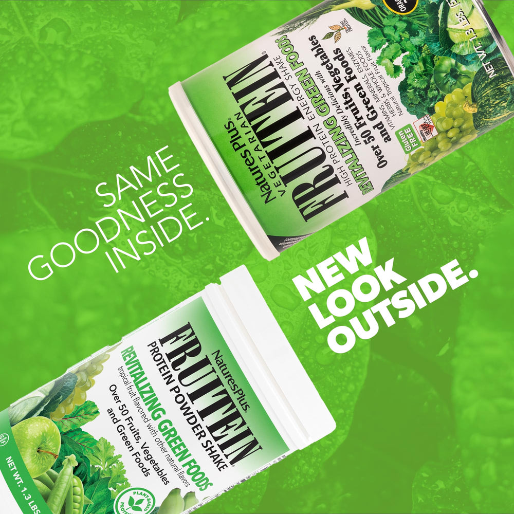 NaturesPlus FRUITEIN container label with vitamins for immune support.