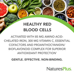 NaturesPlus Hema-Plex Iron capsules with vitamin C boost for enhanced absorption.