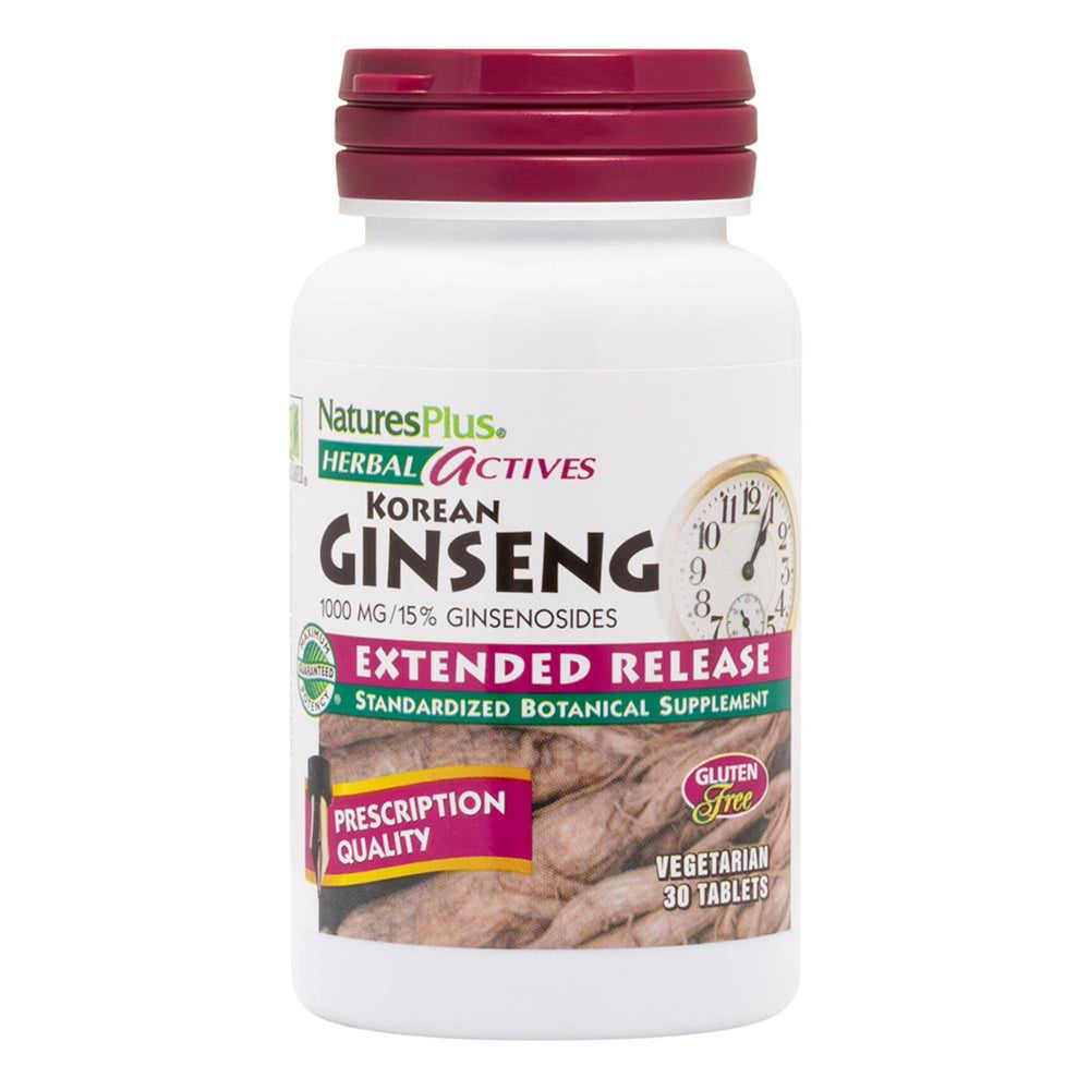 NaturesPlus Herbal Actives Korean Ginseng bottle promotes steady all-day energy.