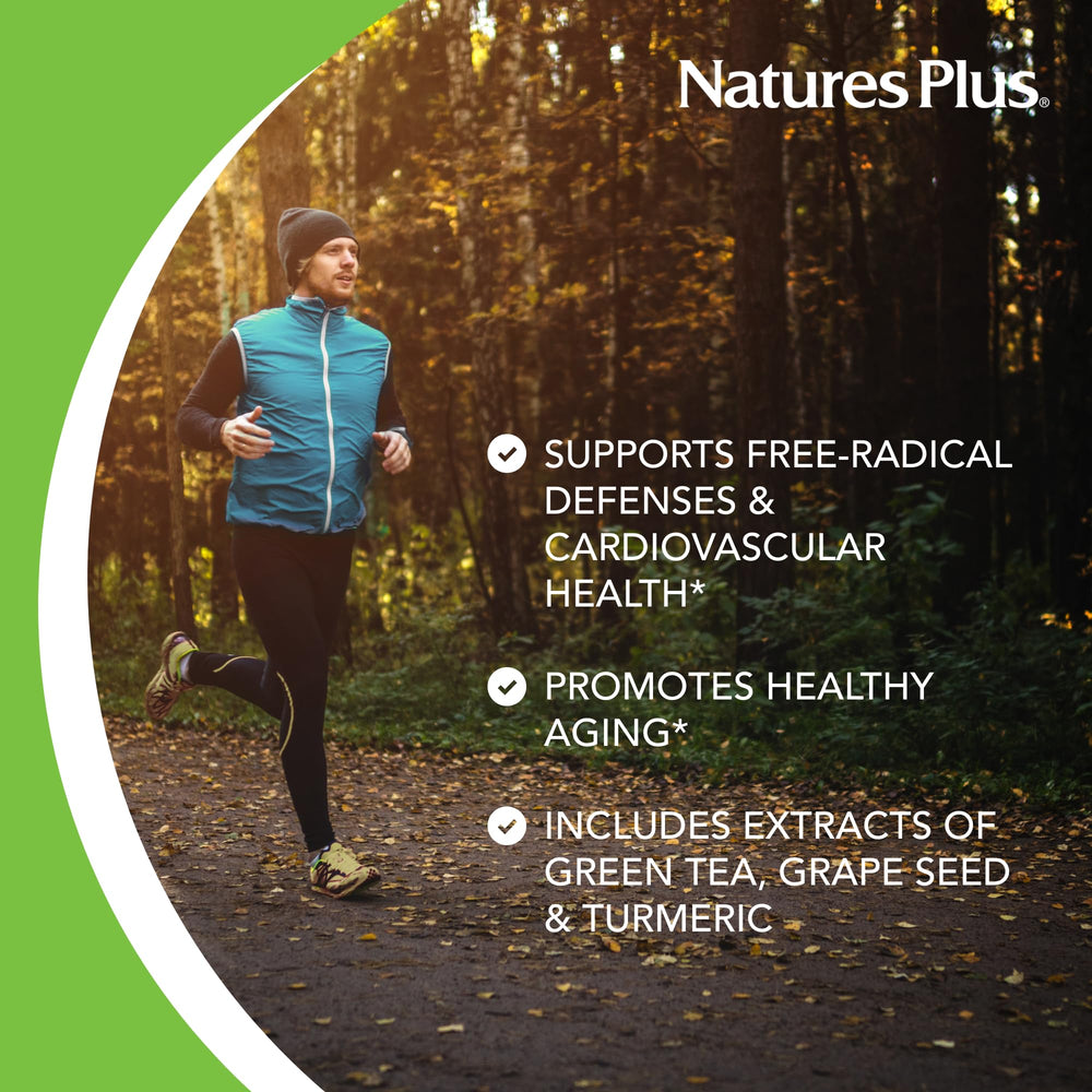 NaturesPlus Herbal Actives Resveratrol bottle label highlighting gluten-free and vegetarian features