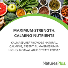 NaturesPlus KalmAssure bottle pouring powder into a glass for relaxation