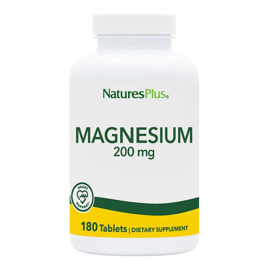 NaturesPlus Magnesium 200 mg tablets bottle front label for daily wellness.