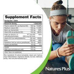 NaturesPlus Mega B-150 Complex tablets on counter suggesting routine daily use