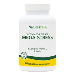 NaturesPlus Mega-Stress pack-shot with sustained-release tablets for daily support.
