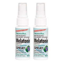 NaturesPlus Melatonin Spray bottle ready for a restful night routine.