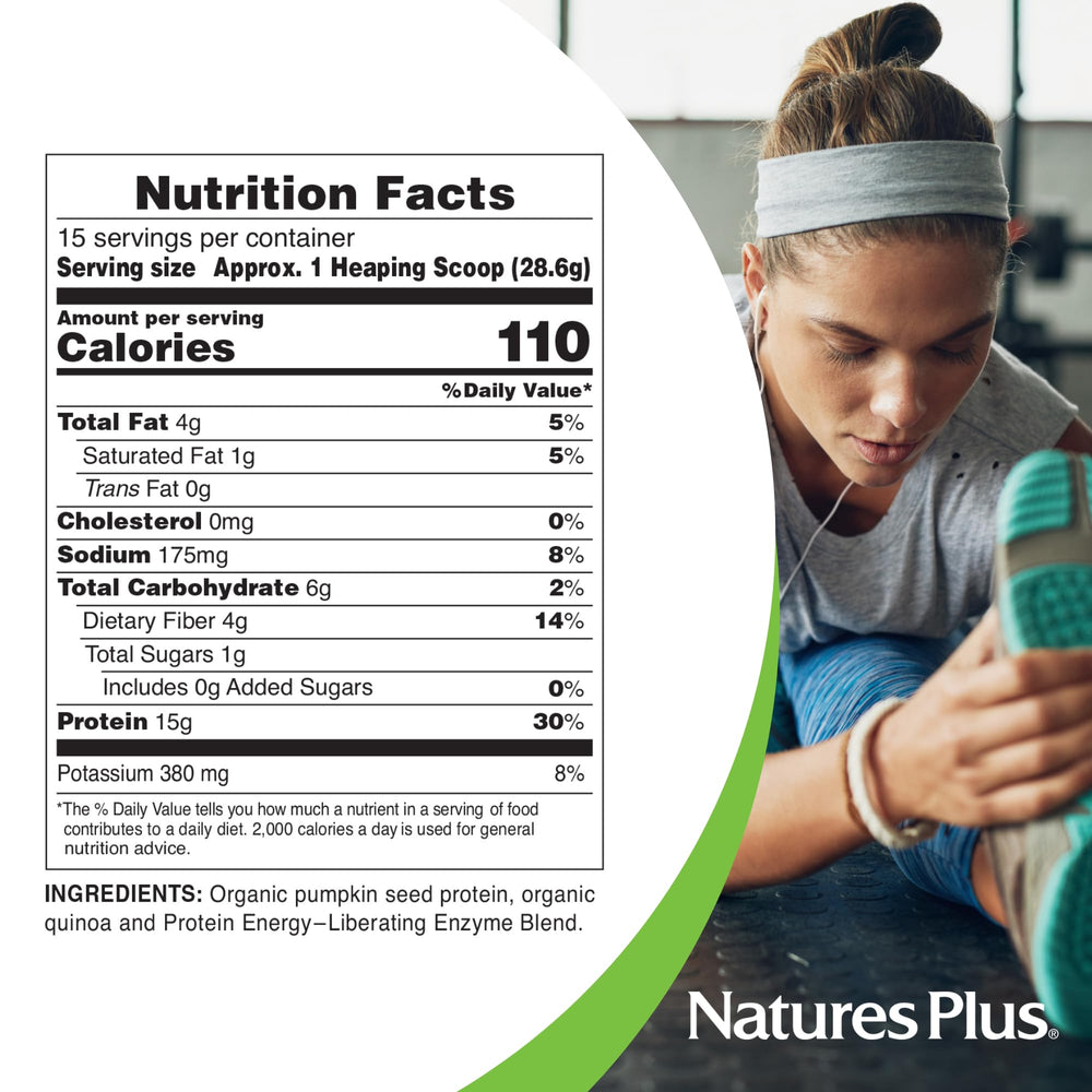 Nutrition panel showing quinoa boost and energy-supporting enzymes.