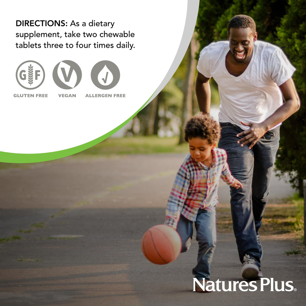 NaturesPlus Pedi-Active kid-friendly flavor imagery suggesting enjoyable intake.