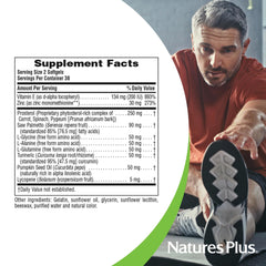 NaturesPlus ProstActin capsules with golden turmeric tint, suggesting premium formulation