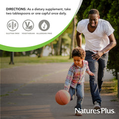 NaturesPlus RED liquid close-up showing exotic red fruit blend texture.