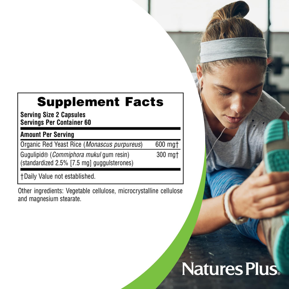NaturesPlus red yeast rice and Gugulipid packaging close-up