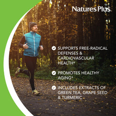 NaturesPlus Resveratrol sources image highlights red wine concentrate and botanicals for diverse support.