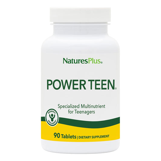 NaturesPlus Source of Life Power Teen bottle front demonstrates a complete daily vitamin solution.