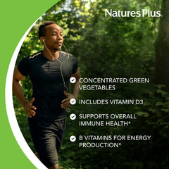 NaturesPlus Source of Life Power Teen green vegetables blend visual emphasizes wholesome, natural nutrients.