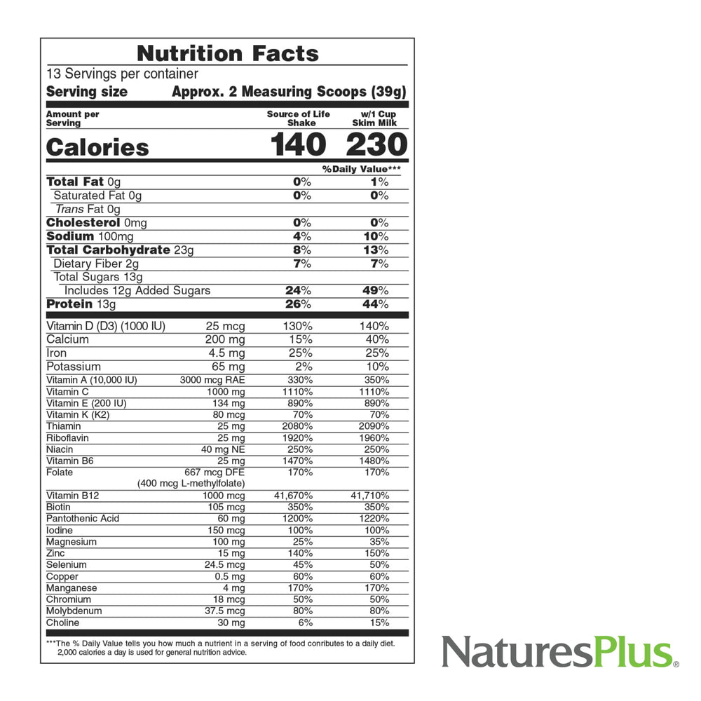 NaturesPlus Source of Life Energy Shake creamy granola glass pour reveals rich flavor