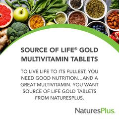 NaturesPlus Source of Life GOLD label highlighting D3 and B12
