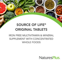 Tablets of NaturesPlus Source of Life No Iron in the bottle