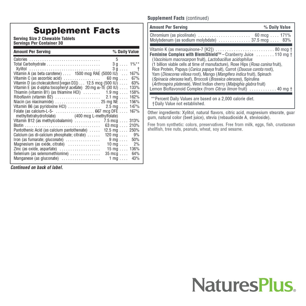 NaturesPlus Source of Life Power Teen for Her packaging highlights gluten-free and hypoallergenic formula