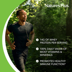 NaturesPlus SPIRU-TEIN WHEY Vanilla packaging shows gluten-free label.