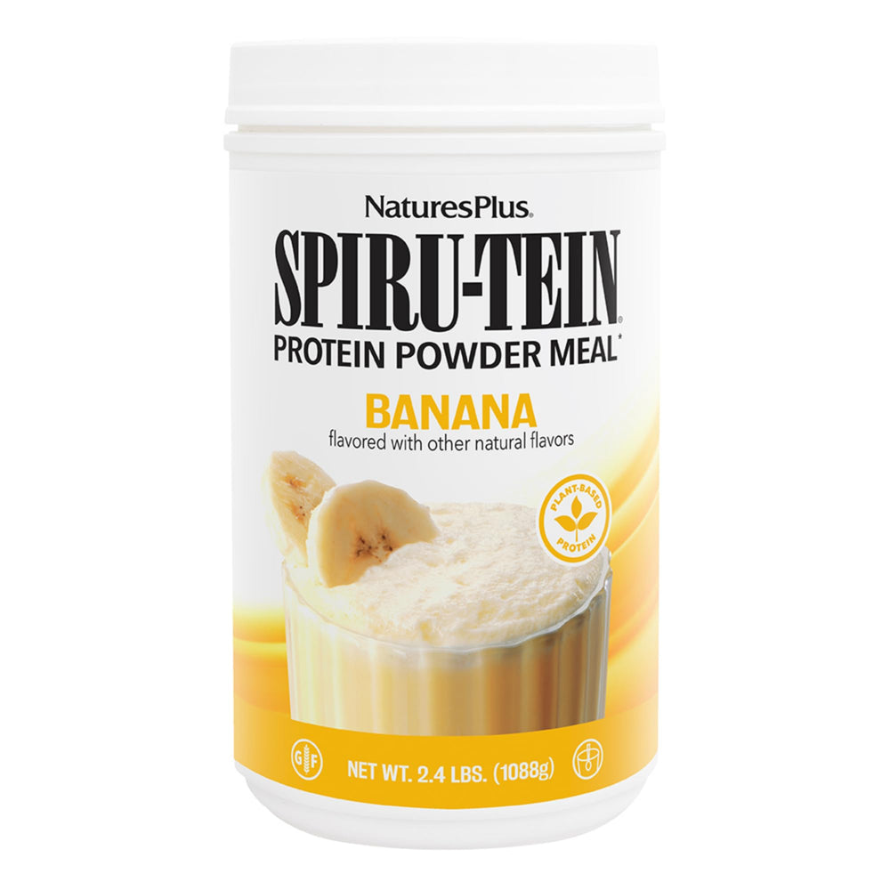 NaturesPlus Spirutein Banana protein shake bag for quick plant-based nutrition