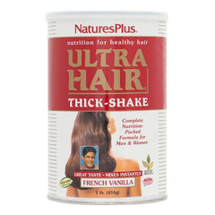 NaturesPlus Ultra Hair Thick Shake front packaging showing French Vanilla flavor for daily nutrition